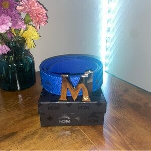 MCM Electric Blue Logo M Buckle Belt